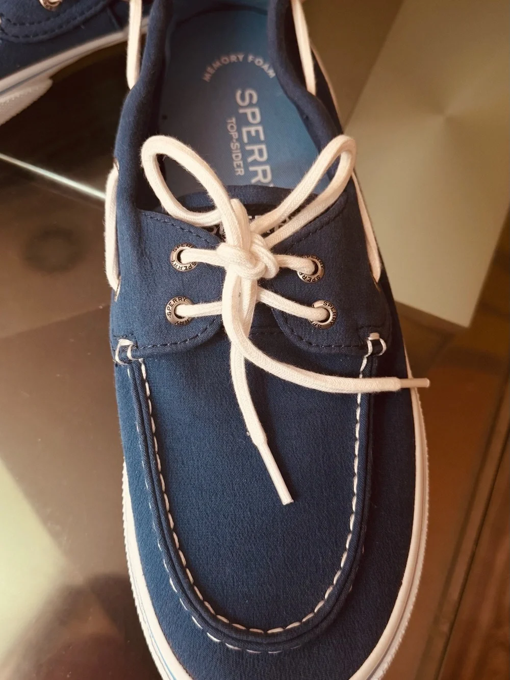 Sperry Men's Navy Canvas Boat Shoes with White Laces